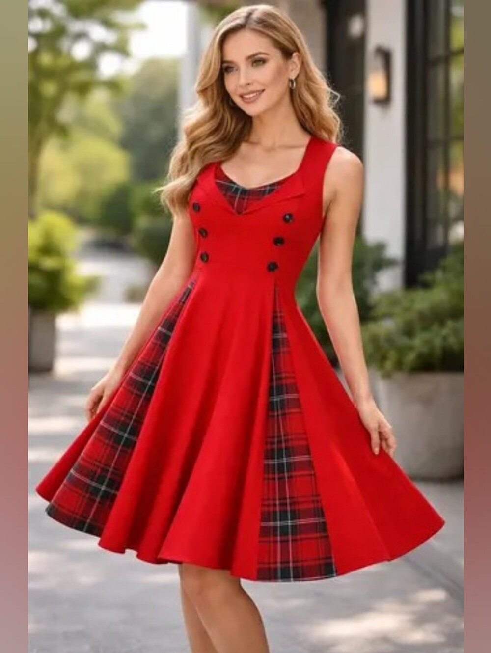 KILLREAL Vintage Red Plaid Retro Rockabilly A-Line Dress Size S Double Breasted